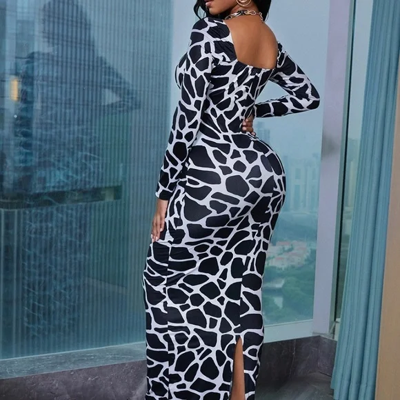 ANIMAL PRINT SLIGHT BODYCON MAXI DRESS NWOT - Picture 2 of 7